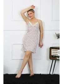 Akbeniz Kadın İp Askılı Penye Kısa Gecelik Akbeniz 11307