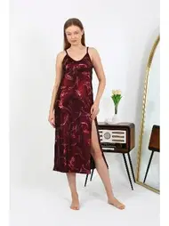 Akbeniz İp Askılı Uzun Parlak Micro Bordo Kadın Elbise Gecelik Akbeniz 7415