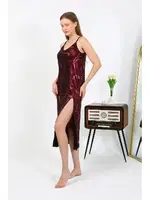 İp Askılı Uzun Parlak Micro Bordo Kadın Elbise Gecelik Akbeniz 7415 Bordo farklı açı
