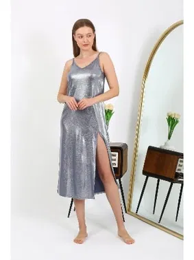 Akbeniz Parlak İp Askılı Uzun Micro Kadın Elbise Gecelik Akbeniz 7415 - Alternatif Görünüm