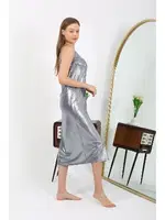 Parlak İp Askılı Uzun Micro Kadın Elbise Gecelik Akbeniz 7415 Gri farklı açı