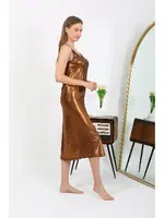 Kahverengi İp Askılı Uzun Parlak Micro Kadın Elbise Akbeniz 7415 Kahve görsel 4