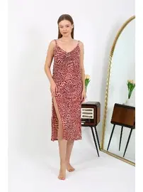 Akbeniz Yırtmaçlı İp Askılı Uzun Parlak Micro Kadın Elbise Akbeniz 7415