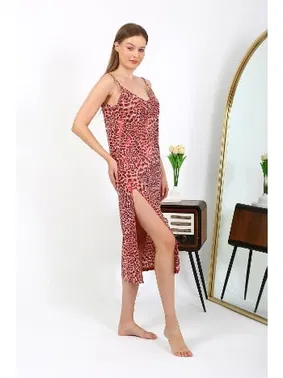 Akbeniz Yırtmaçlı İp Askılı Uzun Parlak Micro Kadın Elbise Akbeniz 7415 - Alternatif Görünüm