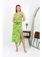 Desenli İp Askılı Uzun Parlak Micro Kadın Elbise Akbeniz 7415 Yeşil detay görünüm