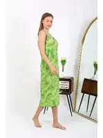 Desenli İp Askılı Uzun Parlak Micro Kadın Elbise Akbeniz 7415 Yeşil farklı açı