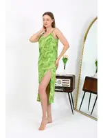 Desenli İp Askılı Uzun Parlak Micro Kadın Elbise Akbeniz 7415 Yeşil görsel 4