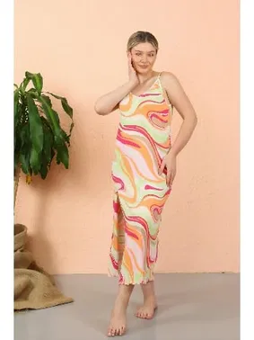 Akbeniz İp Askılı Yırtmaçlı Uzun Fuşya Kadın Gecelik Akbeniz 90117