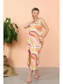 Akbeniz İp Askılı Yırtmaçlı Uzun Fuşya Kadın Gecelik Akbeniz 90117