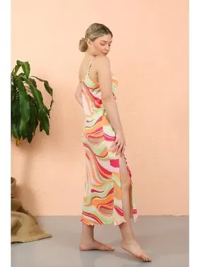 Akbeniz İp Askılı Yırtmaçlı Uzun Fuşya Kadın Gecelik Akbeniz 90117 - Alternatif Görünüm