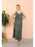 Kadın Haki Gecelik İp Askılı Yırtmaçlı Uzun Akbeniz 90120 Haki görsel 5