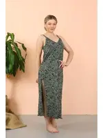 Kadın Haki Gecelik İp Askılı Yırtmaçlı Uzun Akbeniz 90120 Haki görsel 6