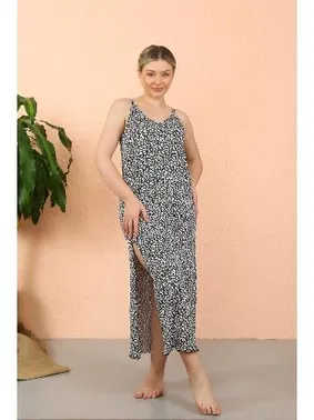 Akbeniz İp Askılı Yırtmaçlı Uzun Lacivert Gecelik Akbeniz 90116 - Alternatif Görünüm