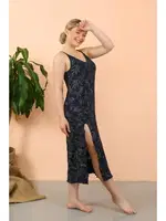 Penye Uzun İp Askılı Yırtmaçlı Lacivert Gecelik Akbeniz 90121 Lacivert