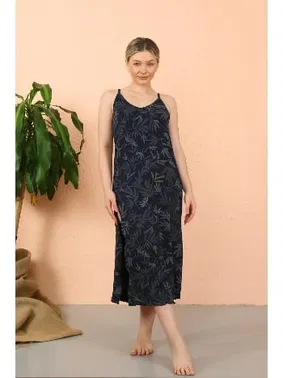 Akbeniz Penye Uzun İp Askılı Yırtmaçlı Lacivert Gecelik Akbeniz 90121 - Alternatif Görünüm