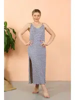 Kadın İp Askılı Yırtmaçlı Akbeniz Uzun Mavi Gecelik 90122 Mavi