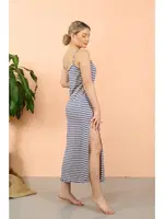 Kadın İp Askılı Yırtmaçlı Akbeniz Uzun Mavi Gecelik 90122 Mavi detay görünüm