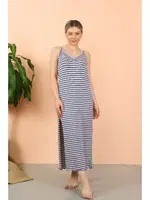 Kadın İp Askılı Yırtmaçlı Akbeniz Uzun Mavi Gecelik 90122 Mavi görsel 7