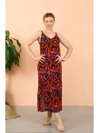 Akbeniz İp Askılı Yırtmaçlı Uzun Siyah Kadın Gecelik Akbeniz 90124