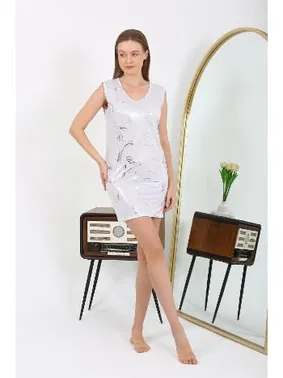 Akbeniz Kısa Parlak Kalın Askılı Micro Kadın Ev Elbisesi Akbeniz 7417 - Alternatif Görünüm