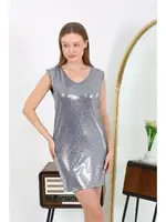 V Yaka Parlak Kalın Askılı Kısa Micro Ev Kadın Elbisesi Akbeniz 7417