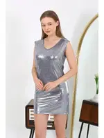 V Yaka Parlak Kalın Askılı Kısa Micro Ev Kadın Elbisesi Akbeniz 7417 görsel 4