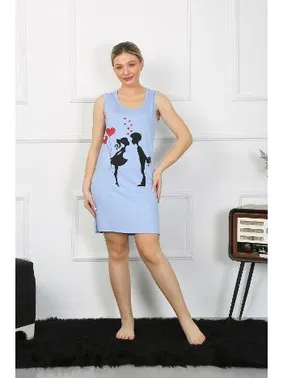 Akbeniz Kadın Kalın Askılı Penye Diz Üstü Mavi Gecelik Akbeniz 11310 - Alternatif Görünüm