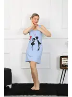 Kadın Kalın Askılı Penye Diz Üstü Mavi Gecelik Akbeniz 11310 Görsel görsel 4