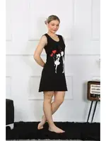 Kalın Askılı Penye Diz Üstü Siyah Gecelik Akbeniz 11310 Görsel detay görünüm