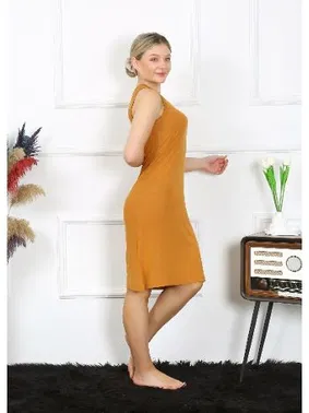 Akbeniz Kadın Kalın Askılı Penye Gecelik Hardal Akbeniz 14001 - Alternatif Görünüm