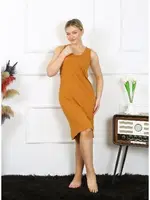 Kadın Kalın Askılı Penye Gecelik Hardal Akbeniz 14001 Hardal görsel 4