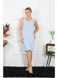 Akbeniz Kalın Askılı Penye Kadın Gecelik Mavi Akbeniz 14001