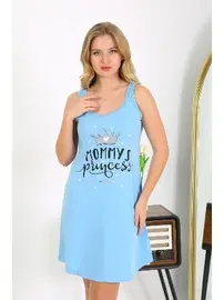 Akbeniz Kalın Askılı Prenses Mavi Penye Kadın Gecelik Akbeniz 1777