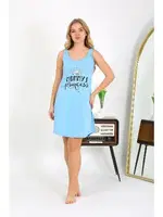 Kalın Askılı Prenses Mavi Penye Kadın Gecelik Akbeniz 1777 Mavi görsel 4