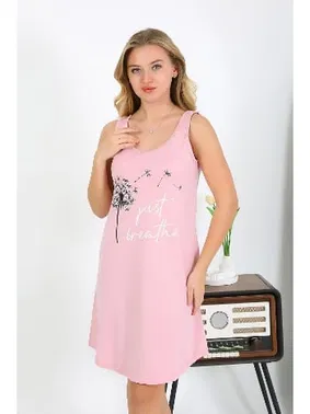 Akbeniz Penye Kalın Askılı Kısa Kadın Gecelik Pembe Akbeniz 1777