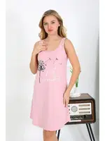 Penye Kalın Askılı Kısa Kadın Gecelik Pembe Akbeniz 1777 Pembe