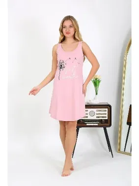 Akbeniz Penye Kalın Askılı Kısa Kadın Gecelik Pembe Akbeniz 1777 - Alternatif Görünüm