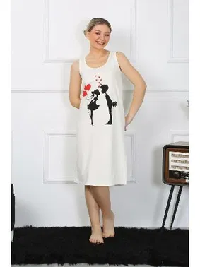 Akbeniz Ekru Kalın Askılı Penye Uzun Gecelik Akbeniz 12001