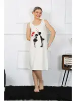 Ekru Kalın Askılı Penye Uzun Gecelik Akbeniz 12001 Ekru