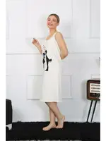 Ekru Kalın Askılı Penye Uzun Gecelik Akbeniz 12001 Ekru detay görünüm