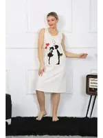 Ekru Kalın Askılı Penye Uzun Gecelik Akbeniz 12001 Ekru görsel 4