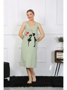 Akbeniz Kalın Askılı Penye Uzun Fıstık Yeşili Gecelik Akbeniz 12001