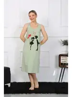 Kalın Askılı Penye Uzun Fıstık Yeşili Gecelik Akbeniz 12001