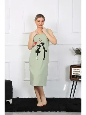 Akbeniz Kalın Askılı Penye Uzun Fıstık Yeşili Gecelik Akbeniz 12001 - Alternatif Görünüm