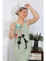 Kalın Askılı Penye Uzun Fıstık Yeşili Gecelik Akbeniz 12001 görsel 4