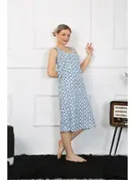 Kalın Askılı Penye Uzun Gecelik Akbeniz 12005 Mavi detay görünüm