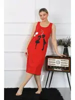 Akbeniz Kalpli Kalın Askılı Penye Uzun Kırmızı Gecelik 12001