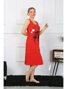 Akbeniz Akbeniz Kalpli Kalın Askılı Penye Uzun Kırmızı Gecelik 12001 - Alternatif Görünüm