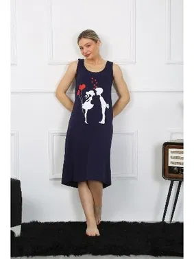 Akbeniz Kalpli Kalın Askılı Penye Uzun Lacivert Gecelik Akbeniz 12001