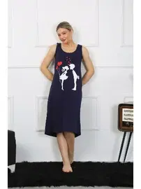 Akbeniz Kalpli Kalın Askılı Penye Uzun Lacivert Gecelik Akbeniz 12001